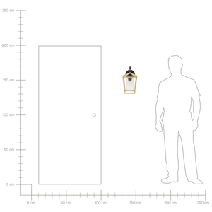 Lampada da parete per esterni in metallo nero e vetro dorato 33 cm applique da giardino