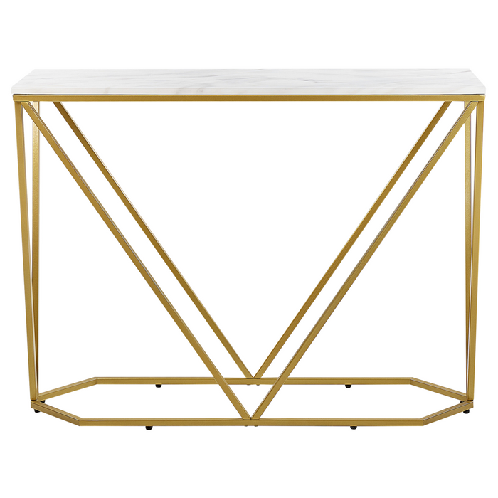 Tavolo consolle rettangolare in MDF e metallo  effetto marmo bianco e oro stile moderno glam