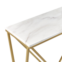 Tavolo consolle rettangolare in MDF e metallo  effetto marmo bianco e oro stile moderno glam