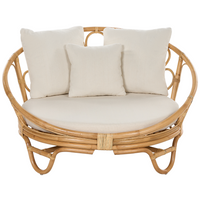 Lettino da esterno in rattan beige naturale con cuscini resistenti alle intemperie stile boho tradizionale