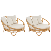 Set di 2 lettini da esterno in rattan beige naturale con cuscini resistenti stile boho tradizionale