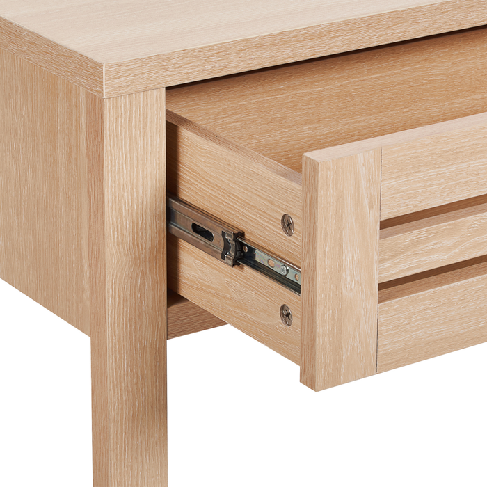 Tavolo Consolle Legno Chiaro Manufatto 2 Cassetti Maniglie Nere Mobili Soggiorno Corridoio Design Moderno Boho