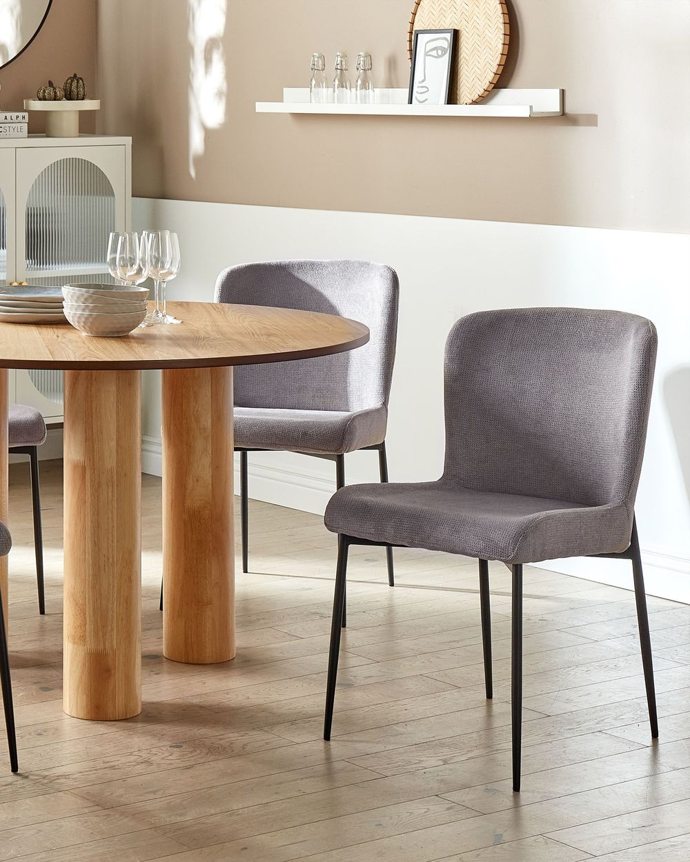 Set di 2 sedie da pranzo in tessuto poliestere con texture a maglia grigio scuro soggiorno e camera da letto