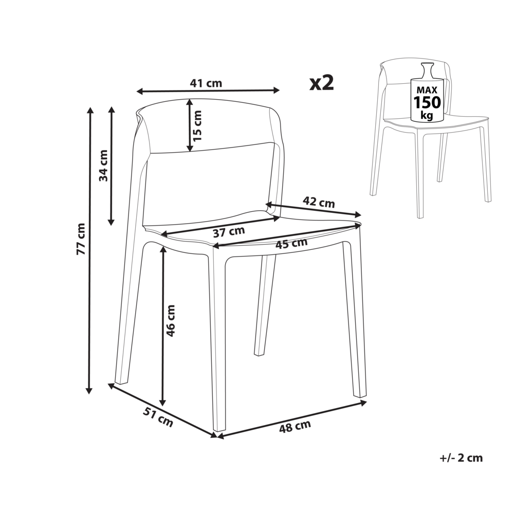 Set di 2 sedie da pranzo verde menta impilabili con gambe senza braccioli Sedie da conferenza in plastica Design moderno contemporaneo Sedute per la sala da pranzo