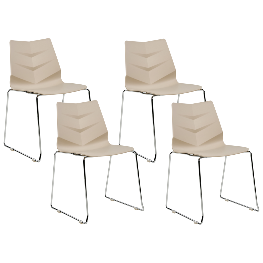 Set di 4 sedie da pranzo beige impilabili con braccioli in plastica con gambe in acciaio Sedie da conferenza Design scandinavo moderno e contemporaneo Sedute per la sala da pranzo