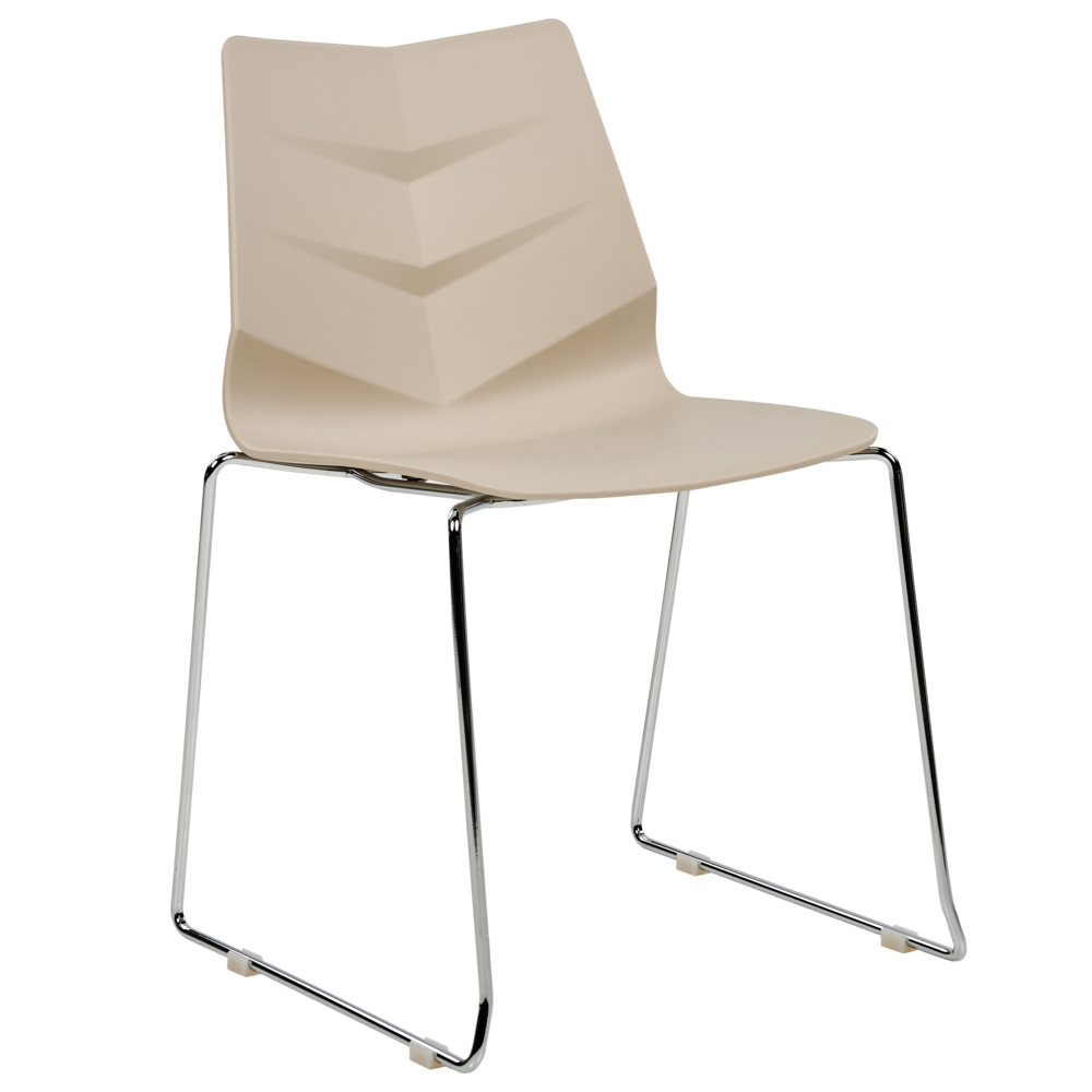 Set di 4 sedie da pranzo beige impilabili con braccioli in plastica con gambe in acciaio Sedie da conferenza Design scandinavo moderno e contemporaneo Sedute per la sala da pranzo
