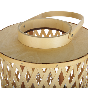 Lanterna a candela in legno di bambù naturale da 58 cm con portacandele in vetro in stile Boho per interni