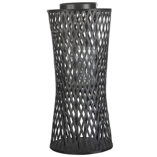 Lanterna a candela in legno di bambù nero da 58 cm con portacandele in vetro in stile Boho per interni
