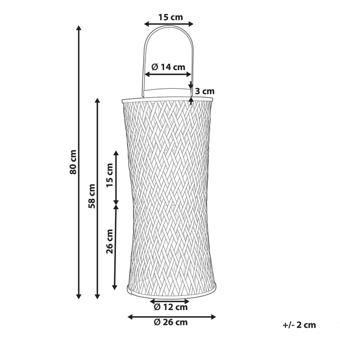 Lanterna a candela in legno di bambù nero da 58 cm con portacandele in vetro in stile Boho per interni