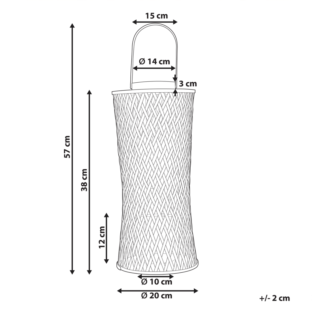 Lanterna a candela in legno di bambù nero da 38 cm con portacandele in vetro in stile Boho per interni