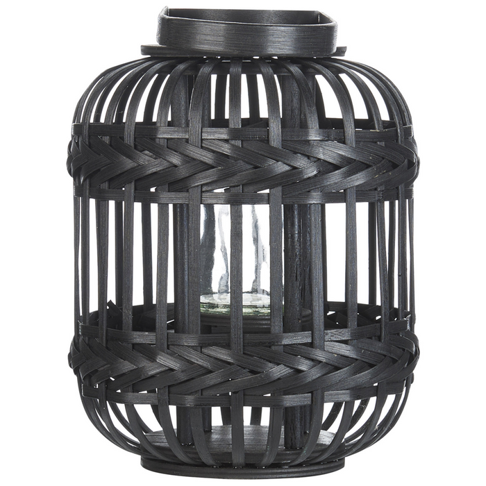 Lanterna in legno di bambù nero in vetro boho per interni 30 cm soggiorno camera da letto
