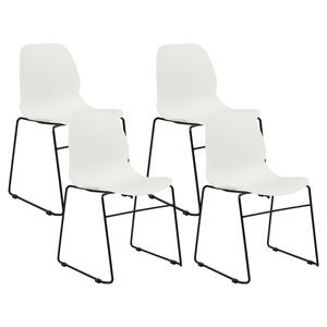 Set di 4 sedie da pranzo Bianco Impilabili in plastica Gambe in acciaio nero Sedia da conferenza Design scandinavo moderno contemporaneo Sedute per la sala da pranzo