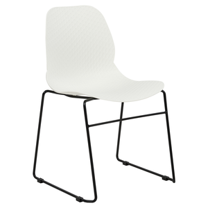 Set di 4 sedie da pranzo Bianco Impilabili in plastica Gambe in acciaio nero Sedia da conferenza Design scandinavo moderno contemporaneo Sedute per la sala da pranzo