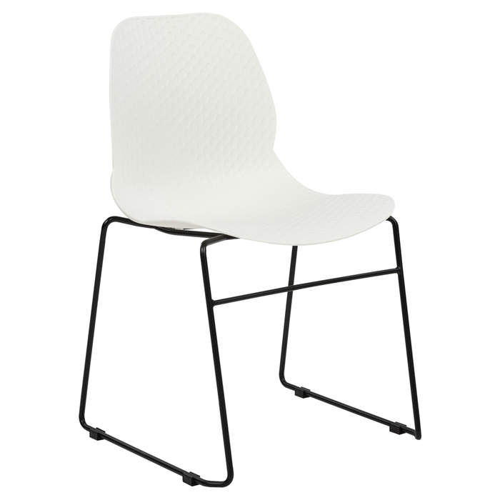 Set di 4 sedie da pranzo Bianco Impilabili in plastica Gambe in acciaio nero Sedia da conferenza Design scandinavo moderno contemporaneo Sedute per la sala da pranzo