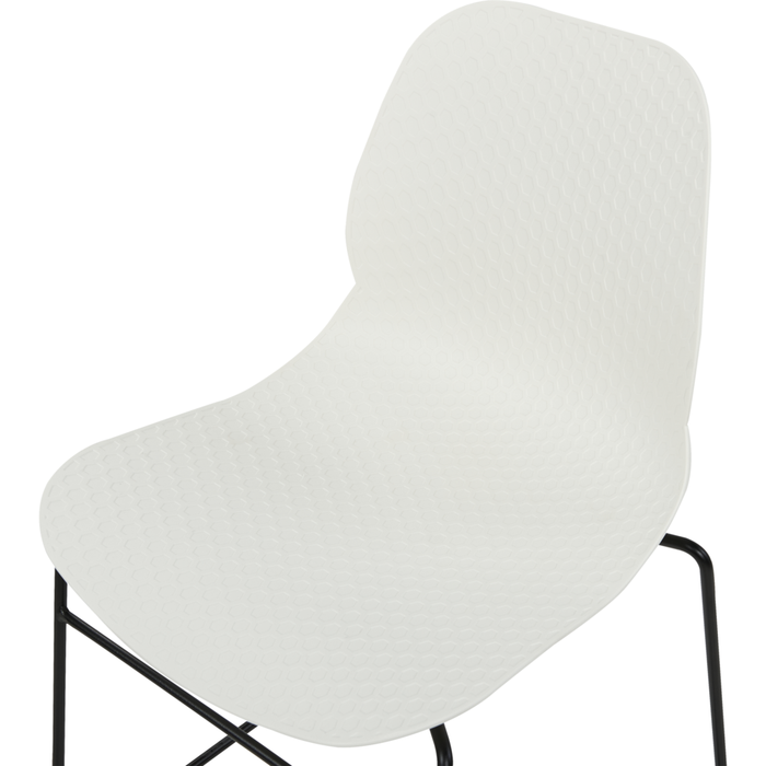 Set di 4 sedie da pranzo Bianco Impilabili in plastica Gambe in acciaio nero Sedia da conferenza Design scandinavo moderno contemporaneo Sedute per la sala da pranzo