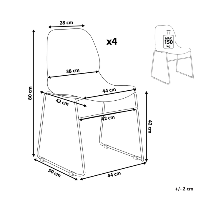 Set di 4 sedie da pranzo Bianco Impilabili in plastica Gambe in acciaio nero Sedia da conferenza Design scandinavo moderno contemporaneo Sedute per la sala da pranzo