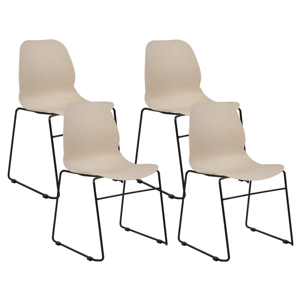 Set di 4 sedie da pranzo Beige Impilabili in plastica Gambe in acciaio nero Sedia da conferenza Design scandinavo moderno contemporaneo Sedute per la sala da pranzo