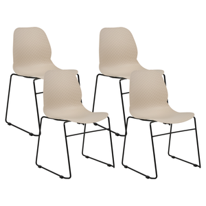 Set di 4 sedie da pranzo Beige Impilabili in plastica Gambe in acciaio nero Sedia da conferenza Design scandinavo moderno contemporaneo Sedute per la sala da pranzo