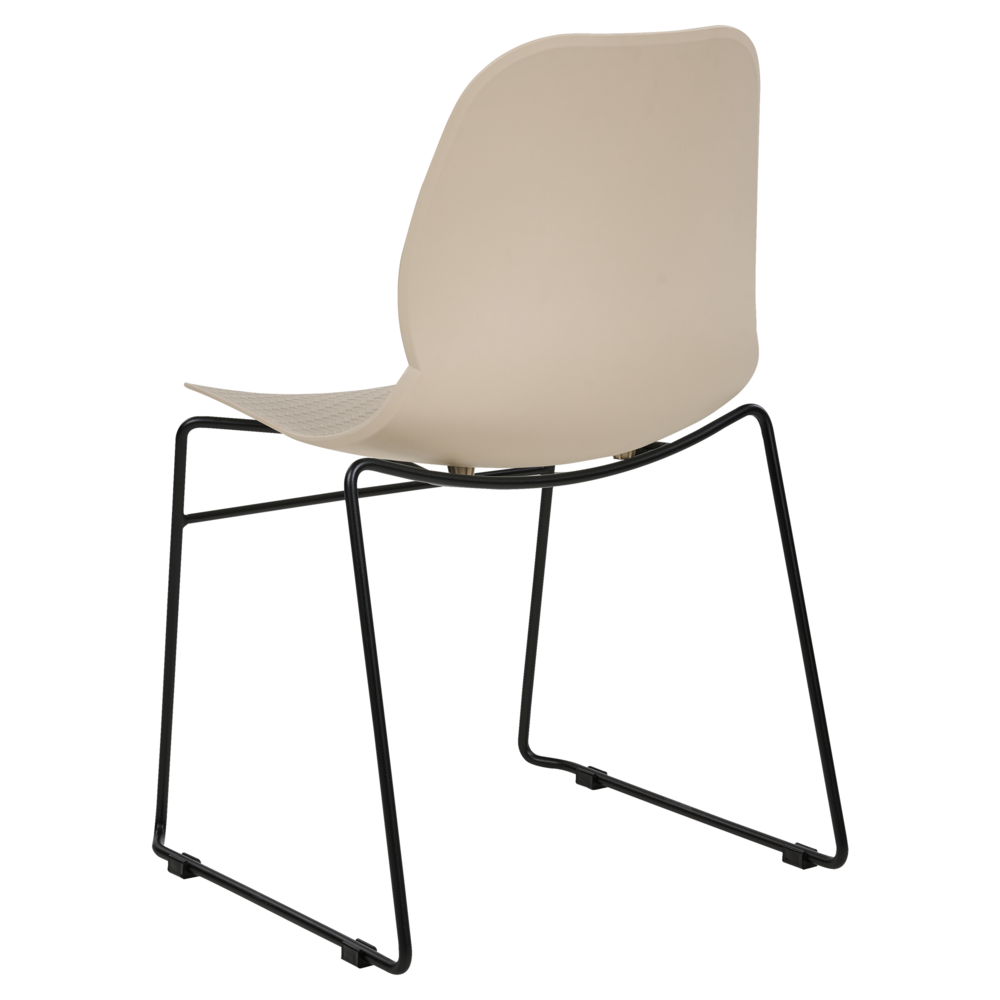 Set di 4 sedie da pranzo Beige Impilabili in plastica Gambe in acciaio nero Sedia da conferenza Design scandinavo moderno contemporaneo Sedute per la sala da pranzo