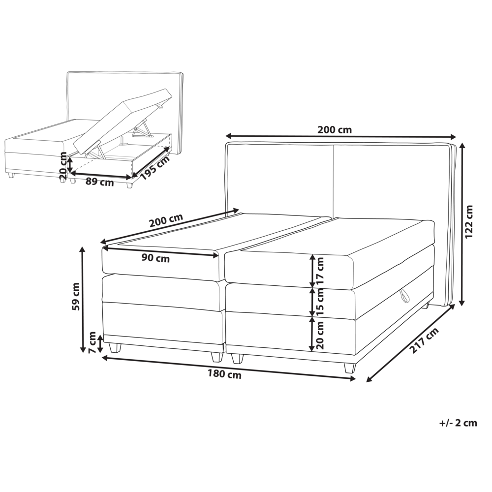 Divano letto king size UE con contenitore 180 x 200 cm Rivestimento beige con materasso a molle Bonell