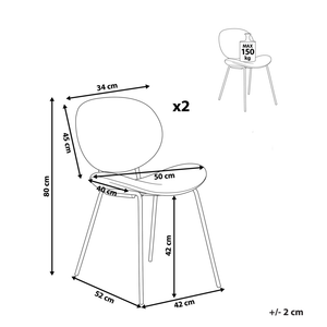 Set di 2 sedie da pranzo Nere con gambe senza braccioli Bouclè PU Gambe in ferro nero Design contemporaneo e retrò Sedute per la sala da pranzo