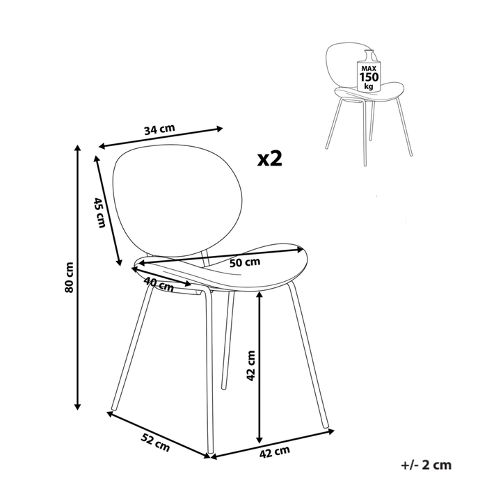 Set di 2 sedie da pranzo Nere con gambe senza braccioli Bouclè PU Gambe in ferro nero Design contemporaneo e retrò Sedute per la sala da pranzo