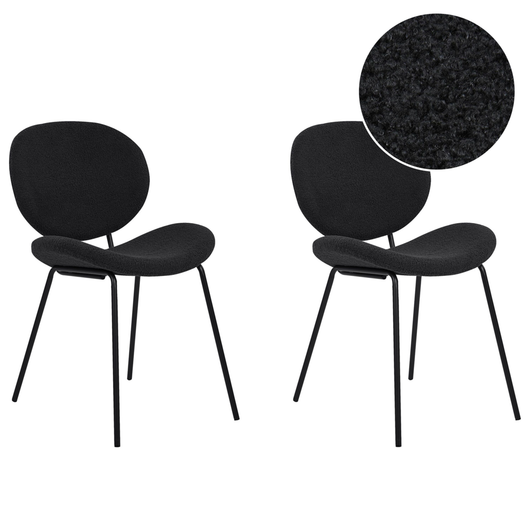 Set di 2 sedie da pranzo Nere con gambe senza braccioli Bouclè PU Gambe in ferro nero Design contemporaneo e retrò Sedute per la sala da pranzo