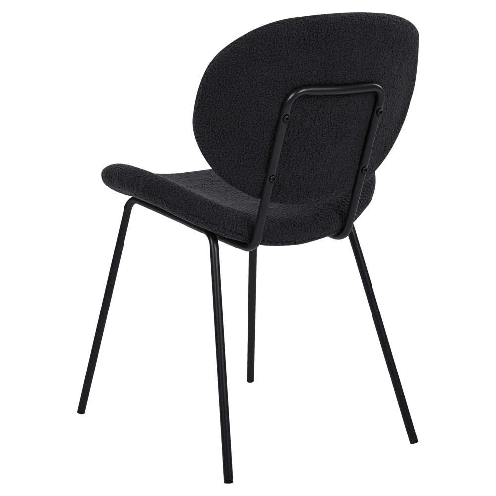 Set di 2 sedie da pranzo Nere con gambe senza braccioli Bouclè PU Gambe in ferro nero Design contemporaneo e retrò Sedute per la sala da pranzo