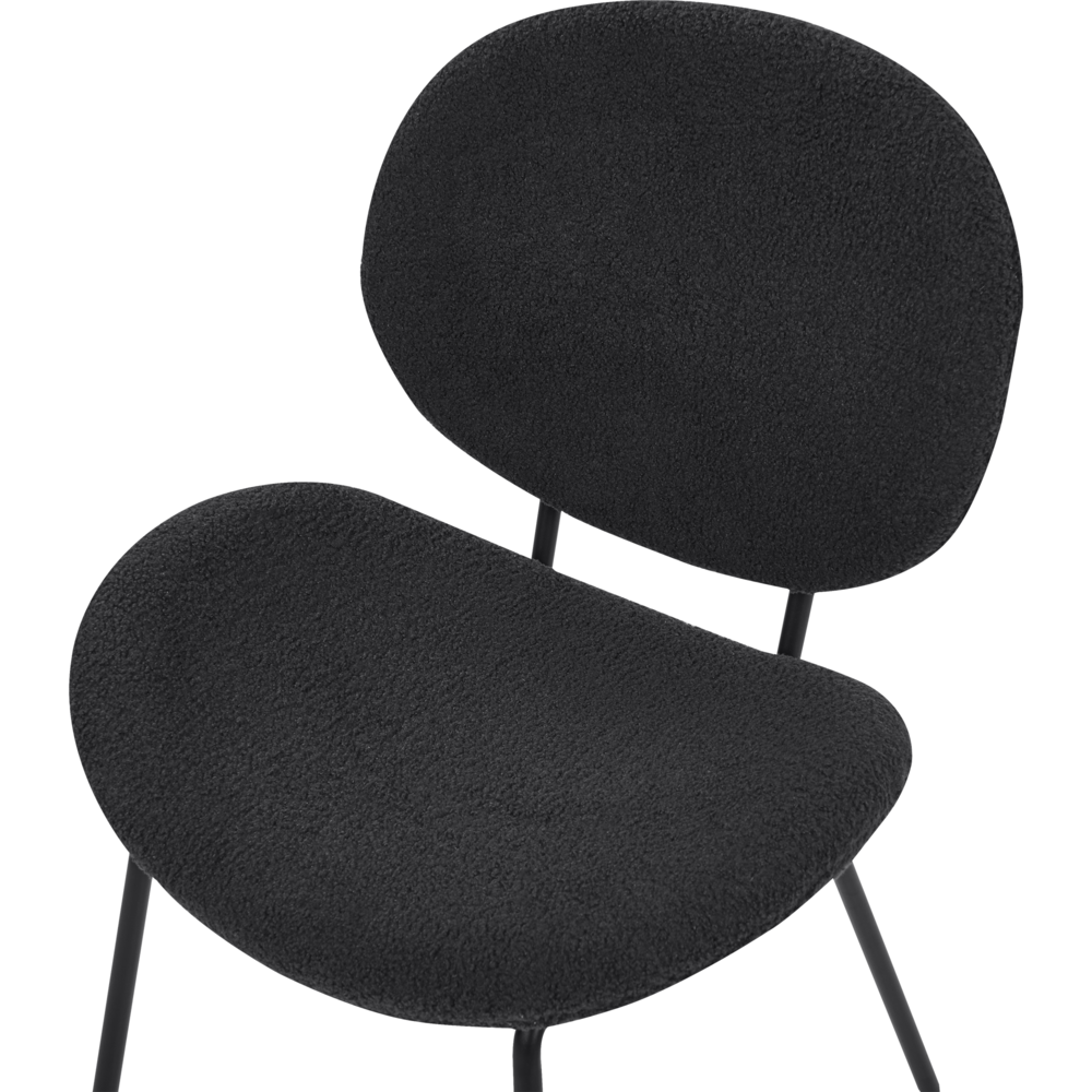 Set di 2 sedie da pranzo Nere con gambe senza braccioli Bouclè PU Gambe in ferro nero Design contemporaneo e retrò Sedute per la sala da pranzo