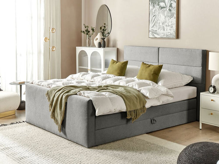 Divano letto king size UE con contenitore 180 x 200 Tappezzato grigio chiaro con materasso a molle Bonell