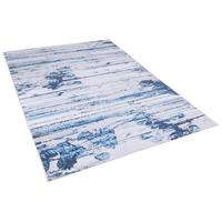 Tappeto tappetino Moquette Tessuto in poliestere beige e blu Motivo astratto invecchiato Fondo rivestito in gomma 160 x 230 cm
