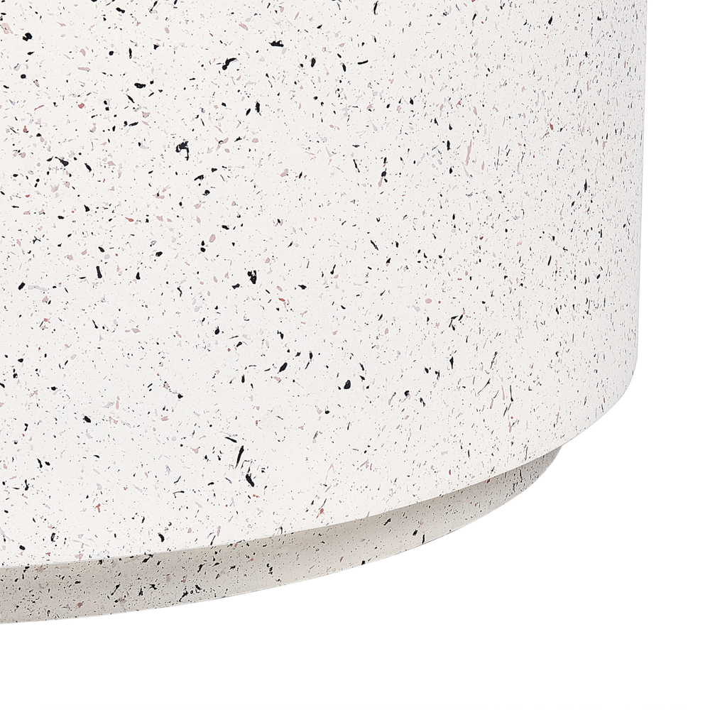 Tavolino da salotto bianco con effetto terrazzo in fibra di vetro MgO con piano rotondo resistente alle macchie UV, alla ruggine, all'acqua e al vento, moderno per esterni.