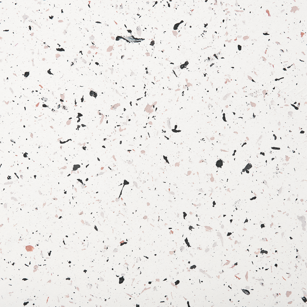 Tavolino da salotto bianco con effetto terrazzo in fibra di vetro MgO con piano rotondo resistente alle macchie UV, alla ruggine, all'acqua e al vento, moderno per esterni.