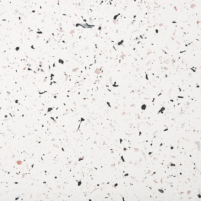 Tavolino da salotto bianco con effetto terrazzo in fibra di vetro MgO con piano rotondo resistente alle macchie UV, alla ruggine, all'acqua e al vento, moderno per esterni.