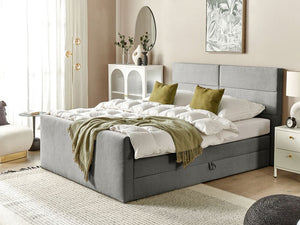 Divano letto king size UE con contenitore 160 x 200 Tappezzato grigio chiaro con materasso a molle Bonell