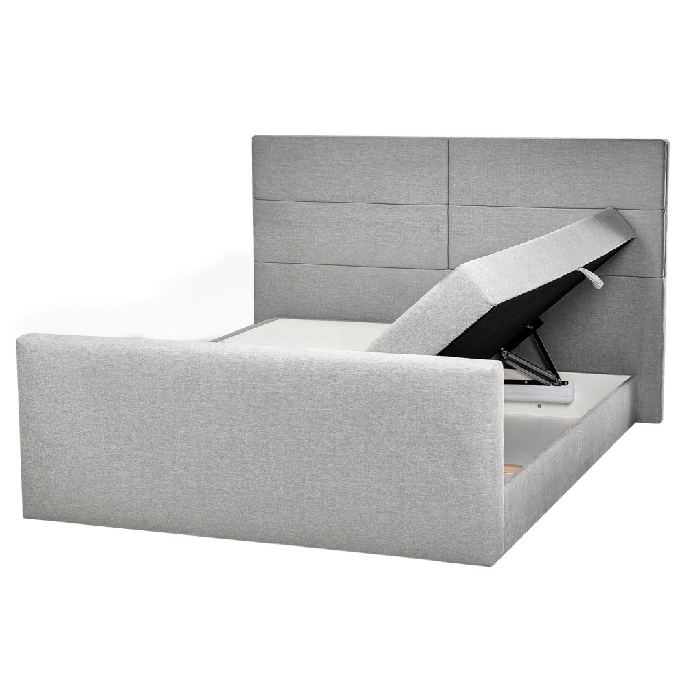Divano letto king size UE con contenitore 160 x 200 Tappezzato grigio chiaro con materasso a molle Bonell