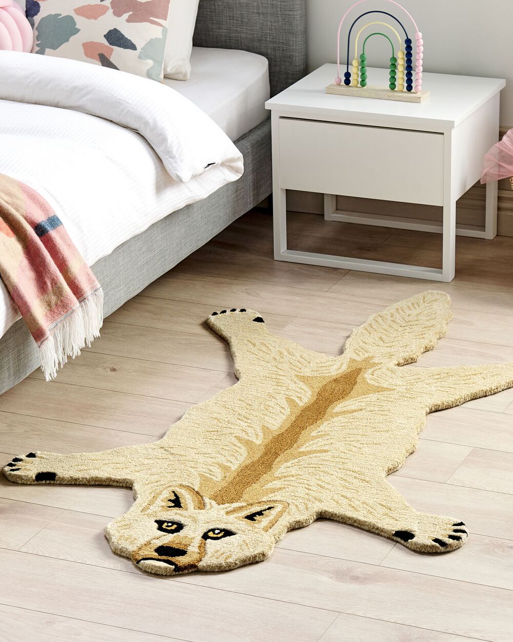 Tappeto per bambini Beige Lana Cotone 100 x 160 cm Tappeto per stanza da gioco con stampa di lupo animale Camera da letto per bambini