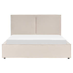 Letto king size 160 x 200 cm Beige Rivestimento in tessuto Ottomana di contenitore Telaio a doghe Camera da letto moderna contemporanea