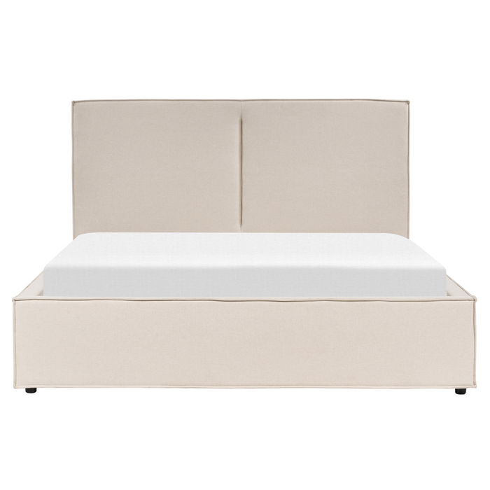 Letto king size 160 x 200 cm Beige Rivestimento in tessuto Ottomana di contenitore Telaio a doghe Camera da letto moderna contemporanea
