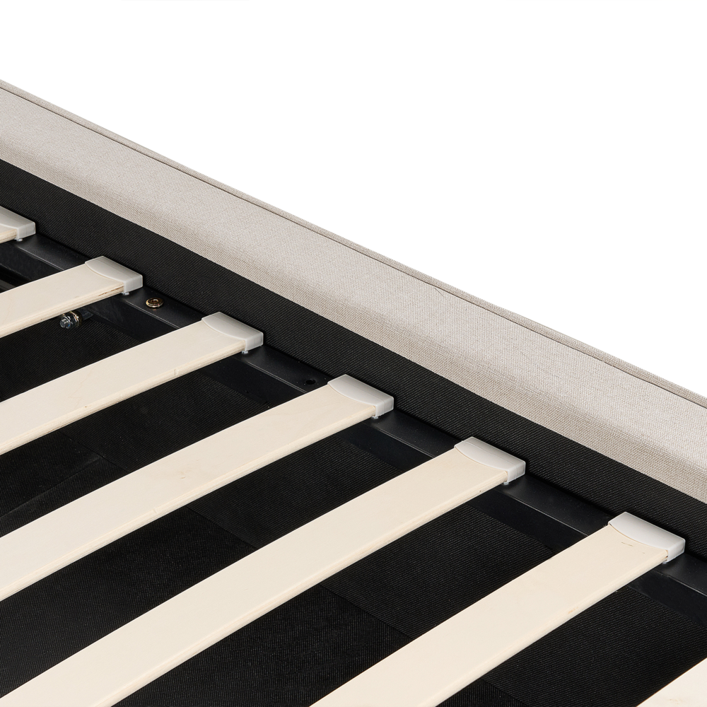 Letto king size 160 x 200 cm Beige Rivestimento in tessuto Ottomana di contenitore Telaio a doghe Camera da letto moderna contemporanea