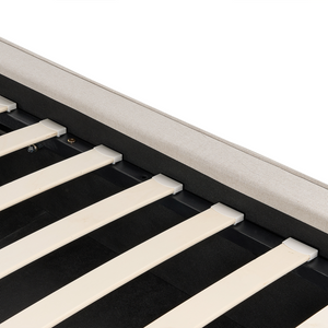 Letto king size 160 x 200 cm Beige Rivestimento in tessuto Ottomana di contenitore Telaio a doghe Camera da letto moderna contemporanea