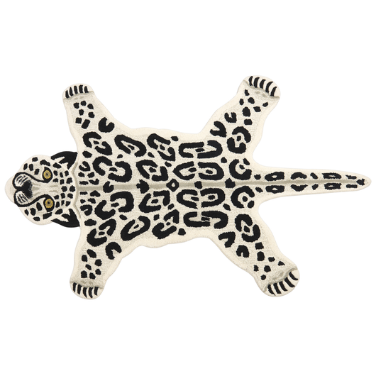 Tappeto per bambini Beige e nero in lana con fondo in cotone 100 x 160 cm Tappeto per la stanza dei giochi Stampa animale Leopardo delle nevi Camera dei bambini Camera da letto
