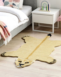 Tappeto per bambini Beige Lana Cotone 100 x 160 cm Tappetino per la stanza da gioco Stampa leonessa animale Camera da letto per bambini
