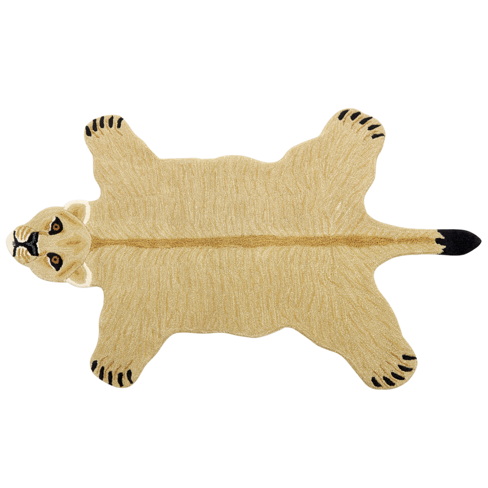 Tappeto per bambini Beige Lana Cotone 100 x 160 cm Tappetino per la stanza da gioco Stampa leonessa animale Camera da letto per bambini