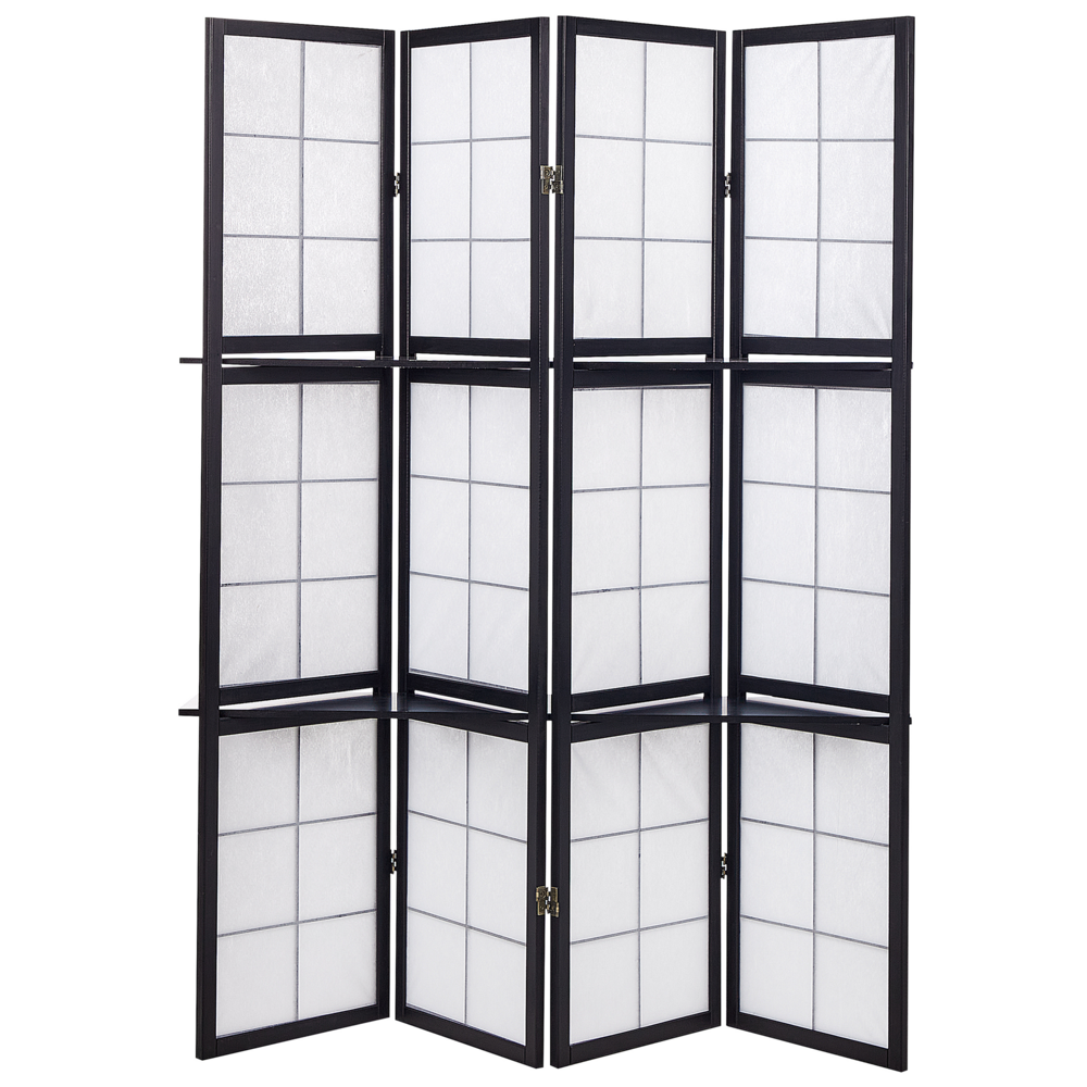 Divisorio in legno di pino nero Materiale sintetico 4 pannelli Schermo decorativo pieghevole Divisorio soggiorno camera da letto Design tradizionale