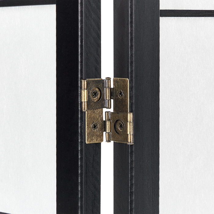 Divisorio in legno di pino nero Materiale sintetico 4 pannelli Schermo decorativo pieghevole Divisorio soggiorno camera da letto Design tradizionale