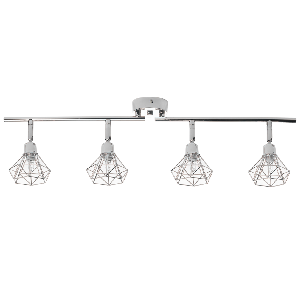 Lampada da Soffitto in Metallo Argento 4 Luce Paralumi a Gabbia Bracci Orientabili Moderna