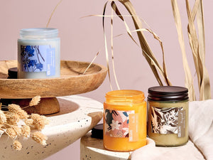 Set di 3 candele profumate multicolore 100% cera di soia stoppino di cotone vetro fragranza bergamotto vaniglia lavanda