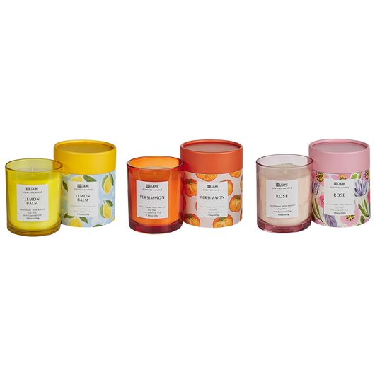 Set di 3 candele profumate multicolore 100% cera di soia stoppino di cotone vetro fragranza floreale erbe orientali rosa/loto/melissa