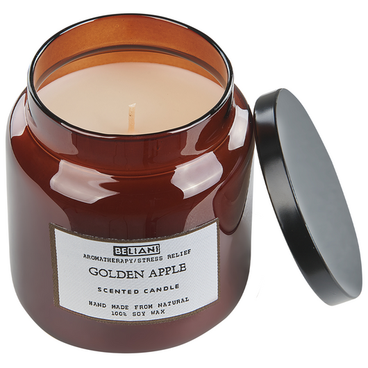 Set di 2 candele profumate multicolore 100% cera di soia stoppino di cotone vetro alimentare fragranza fresca mela dorata/pelle